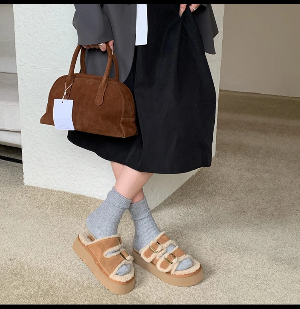 福 外穿绒面毛毛拖鞋女厚底 中的姐妹留尺码