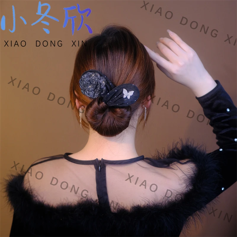 优雅高端气质盘发器纱纱花朵蝴蝶时尚减龄百搭花苞头发夹盘发夹