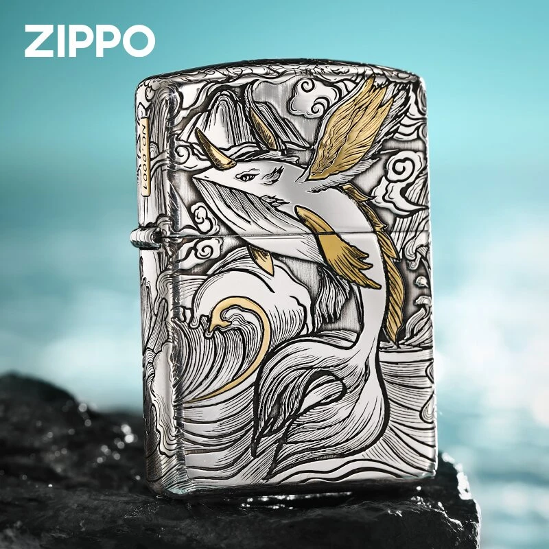 ZIPPO打火机正品s925银镶嵌鲲鹏男士送礼防风打火机收藏气质原装