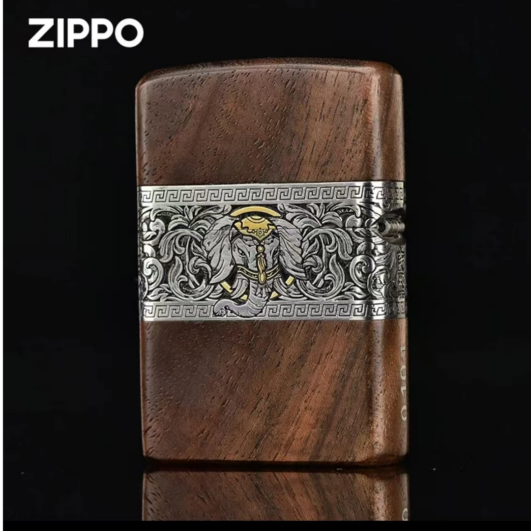 ZIPPO打火机正版木质套壳 胡桃木吉象如意 男士经典防风