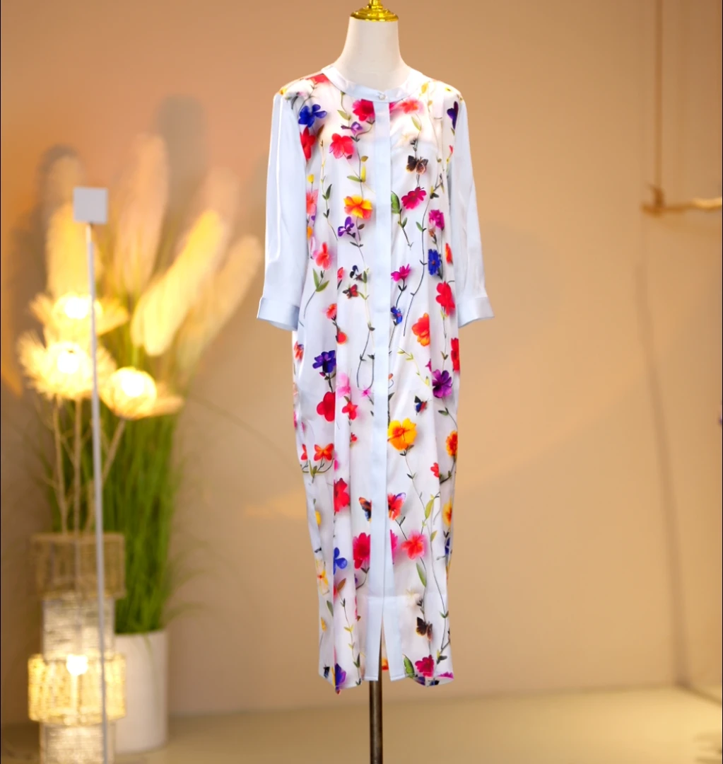 桑蚕丝高定轻奢时尚气质减龄优雅连衣裙 2406011