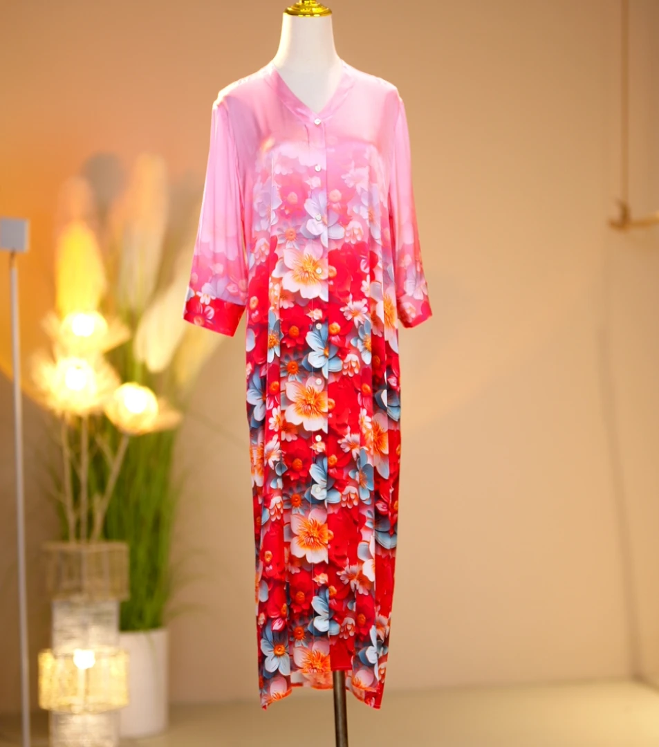 桑蚕丝高定轻奢时尚气质减龄优雅连衣裙 2406003