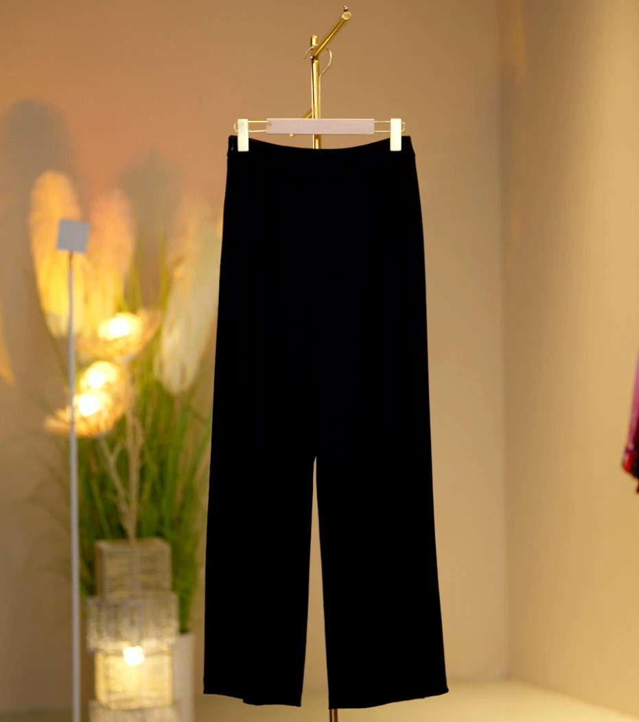 高定时尚气质减龄休闲裤垂感黑色夏季2409040高腰阔腿裤宽松