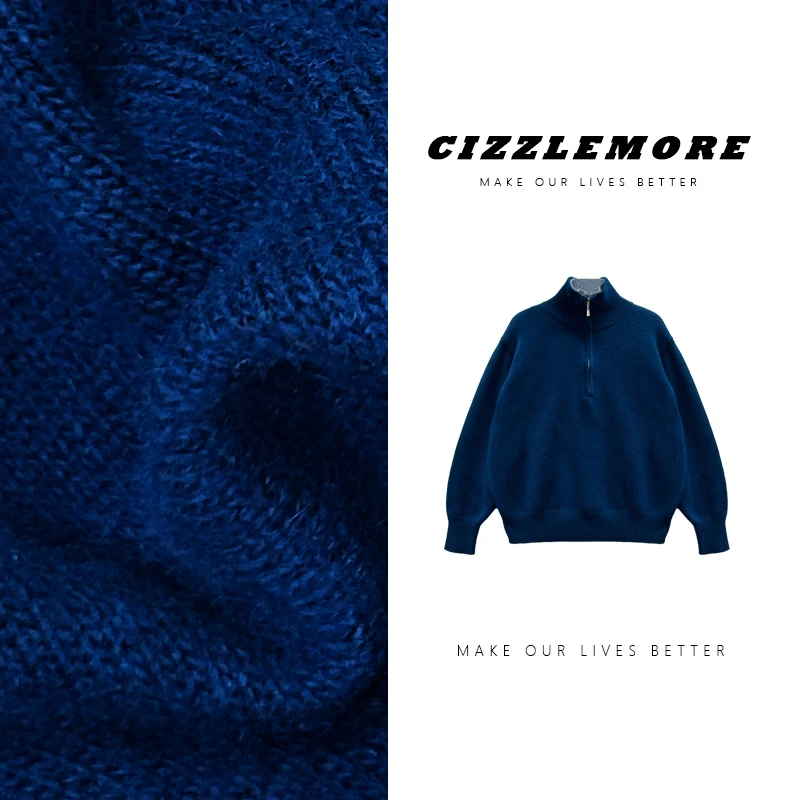 【甜筒冰激凌】韩系慵懒高级感假两件拉链羊毛针织上衣