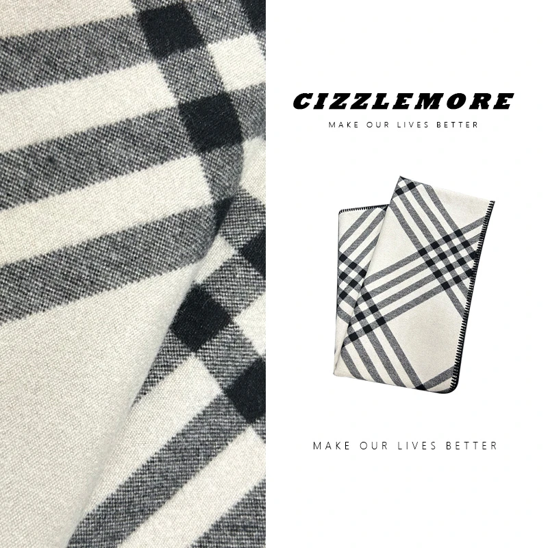 【格林童话】经典时尚保暖舒适柔软加长加宽米黑格纹披巾围巾