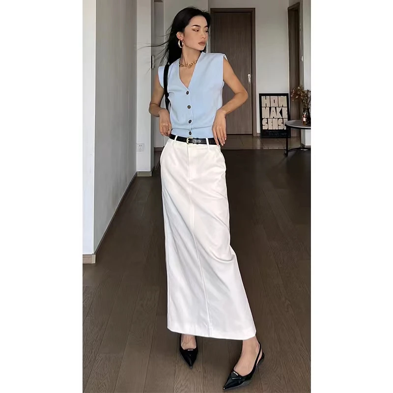 CIZZLEMORE休闲廓形开衫收腰显瘦针织马甲女夏季宽松上衣无袖白色