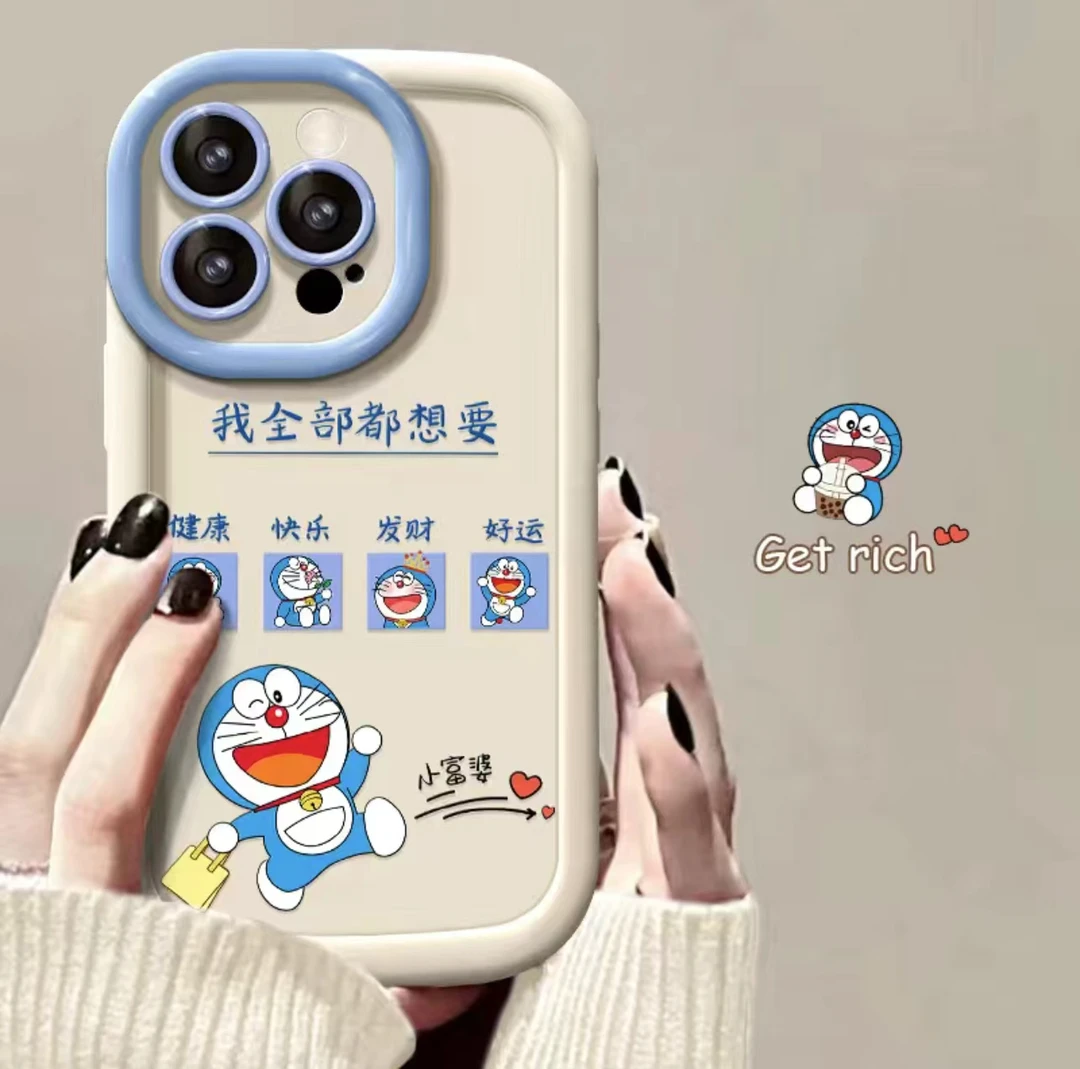 快乐哆啦适用苹果15promax手机壳华为oppo小米vivo全包防摔软壳14