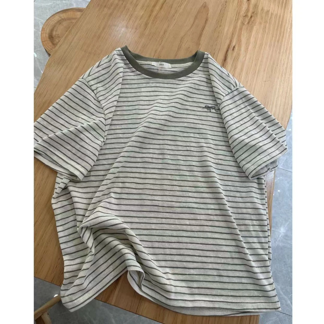 【AXIN定制】夏季新款 韩系条纹拼色蝴蝶结T 88867