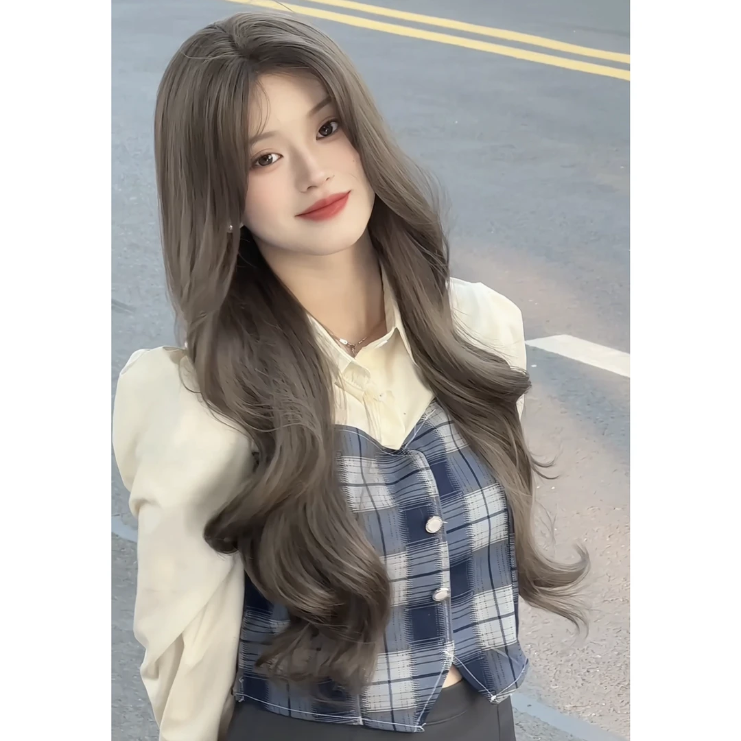【小亦专属】真正的娜妍前额小蕾丝中分榛果灰棕卷发日常佩戴全头套