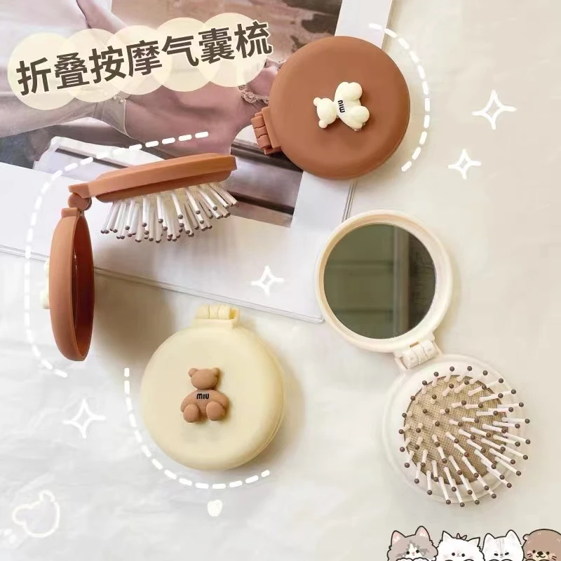 可爱小梳子随身便携迷你气垫梳儿童女孩折叠气囊梳按摩梳镜子一体