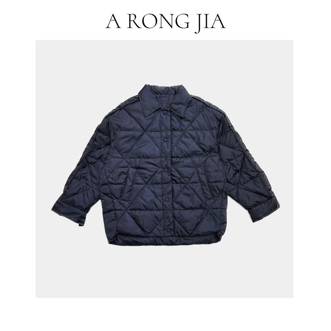 秋冬季新款加厚韩版时尚百搭菱形格中长款羽羽外套-00678