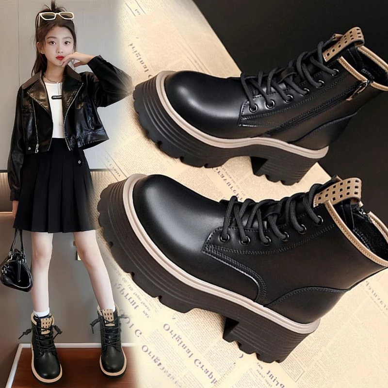 2023秋季单靴时尚百搭童鞋女童男童靴子中大童马丁靴女孩英伦靴子