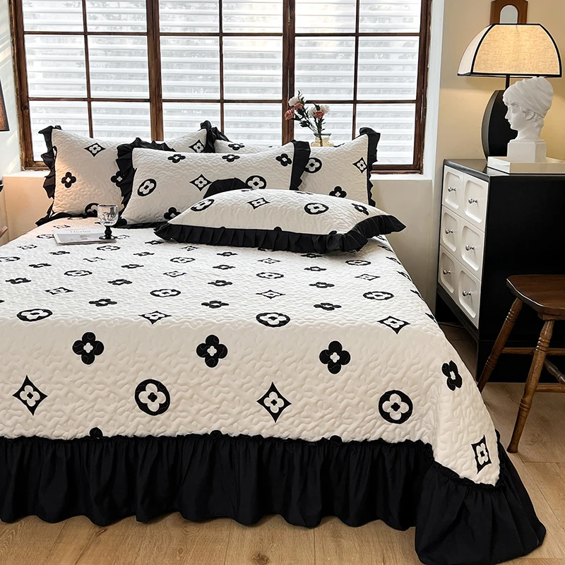 新款韩版夹棉床盖床裙花边防滑榻榻米床单公主范可机洗绗缝床盖