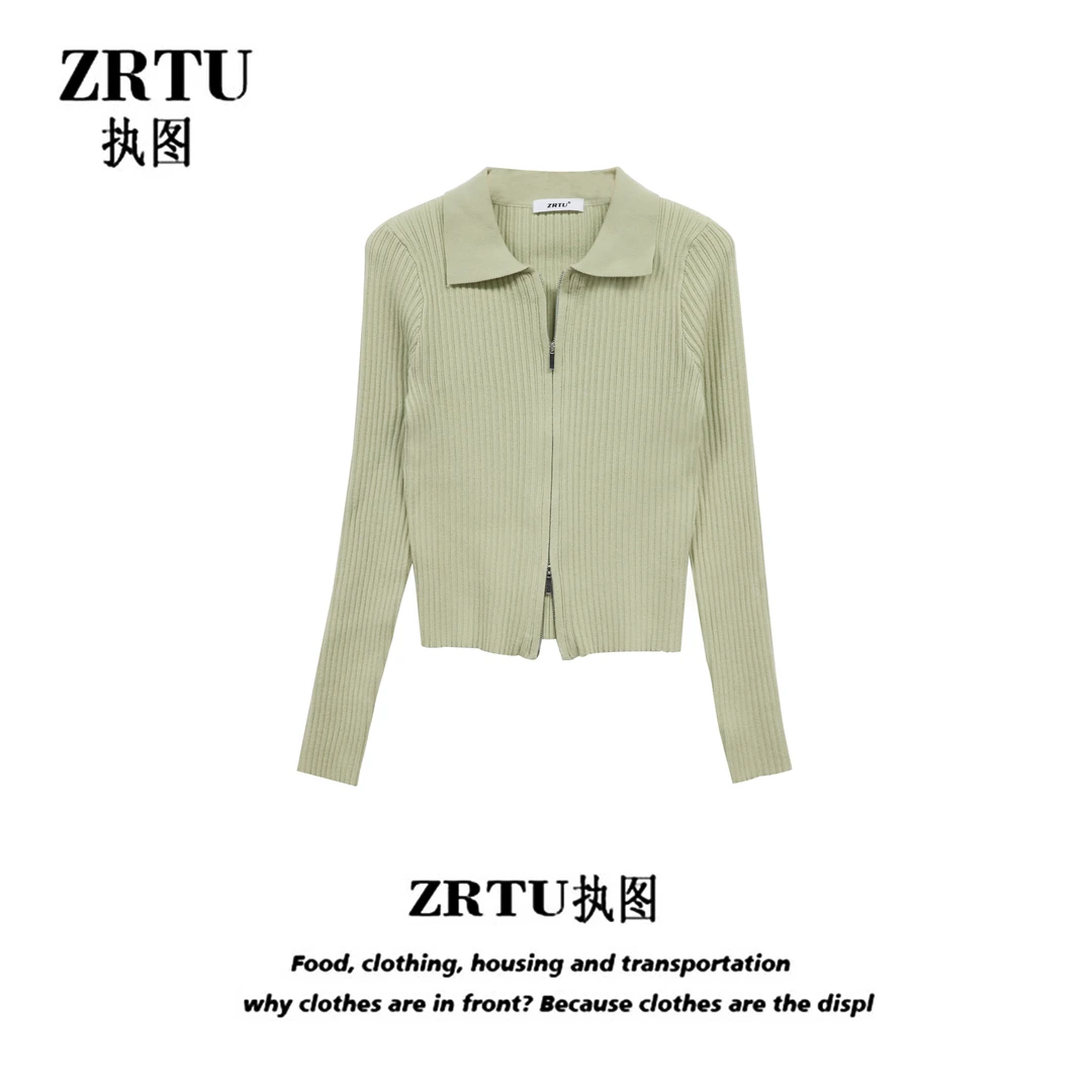 ZRTU/执图2025新款设计感显瘦双拉链Polo领针织开衫毛衣