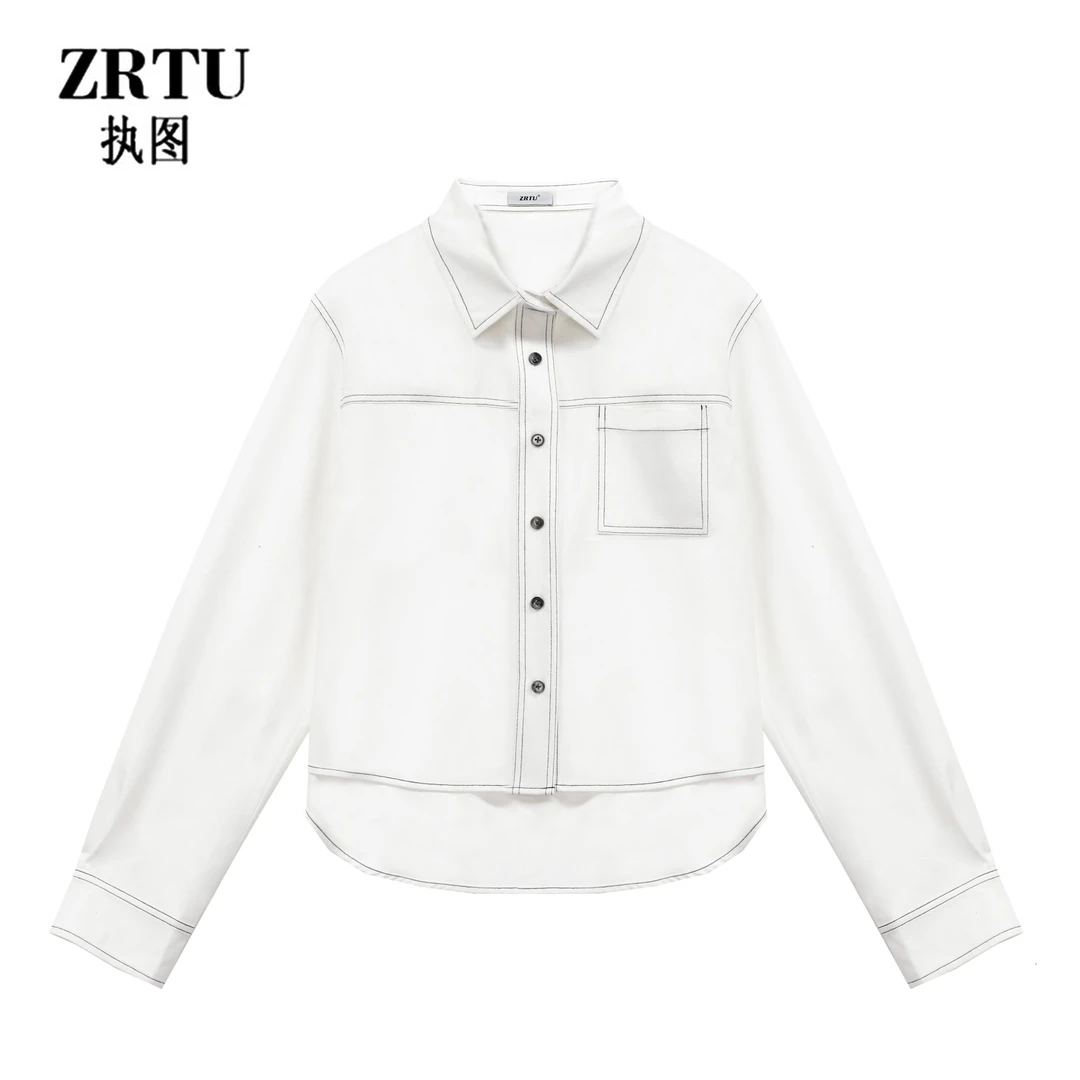 ZRTU/执图(萍萍)新款长袖休闲百搭小众衬衫翻领设计感春季衬衣