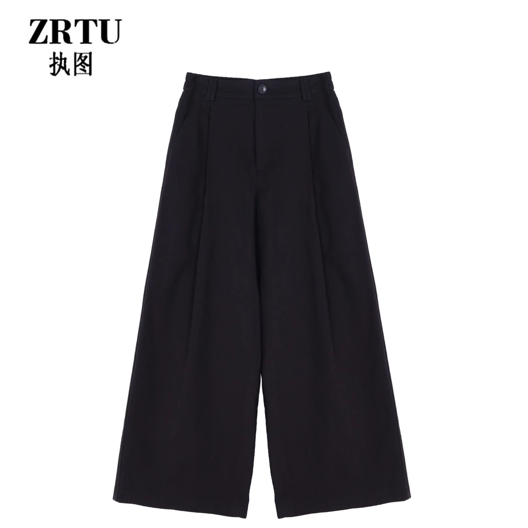 ZRTU执图（自播）2025秋季新款复古百搭纯色压褶休闲宽松阔裤长裤