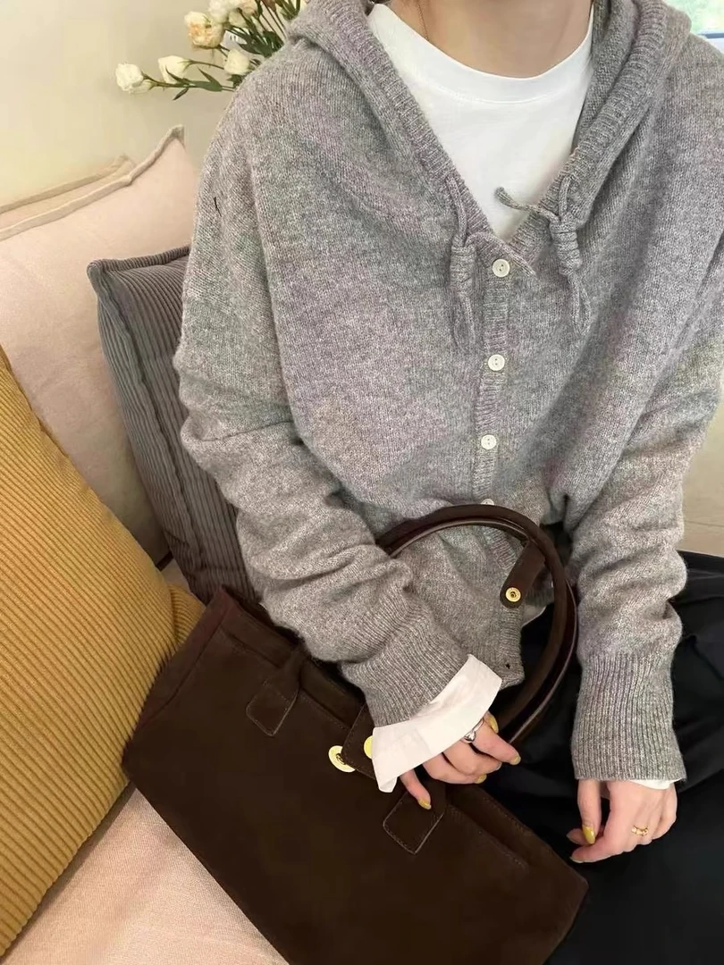 「浅灰连帽衫」洋气~浅灰韩版秋季休闲慵懒百搭显瘦连帽开衫