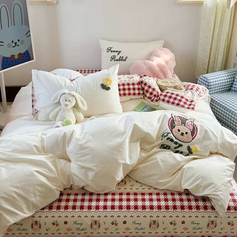 2024新款丨fuuny兔卡通毛巾绣被套纯棉床上三四件套1.5米全棉床单
