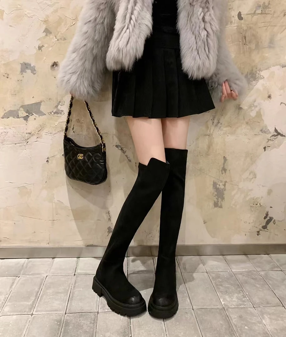 241-1高筒靴女~加绒厚底弹力瘦瘦过膝靴女长筒靴秋冬时尚百搭网红