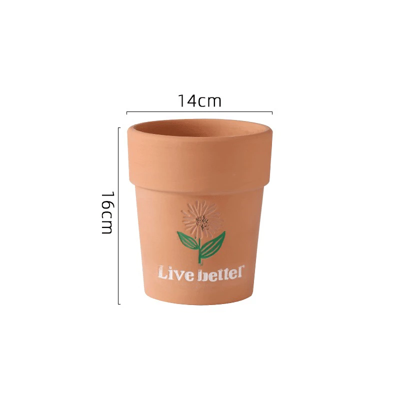 彩绘向日葵透气花盆口14高16