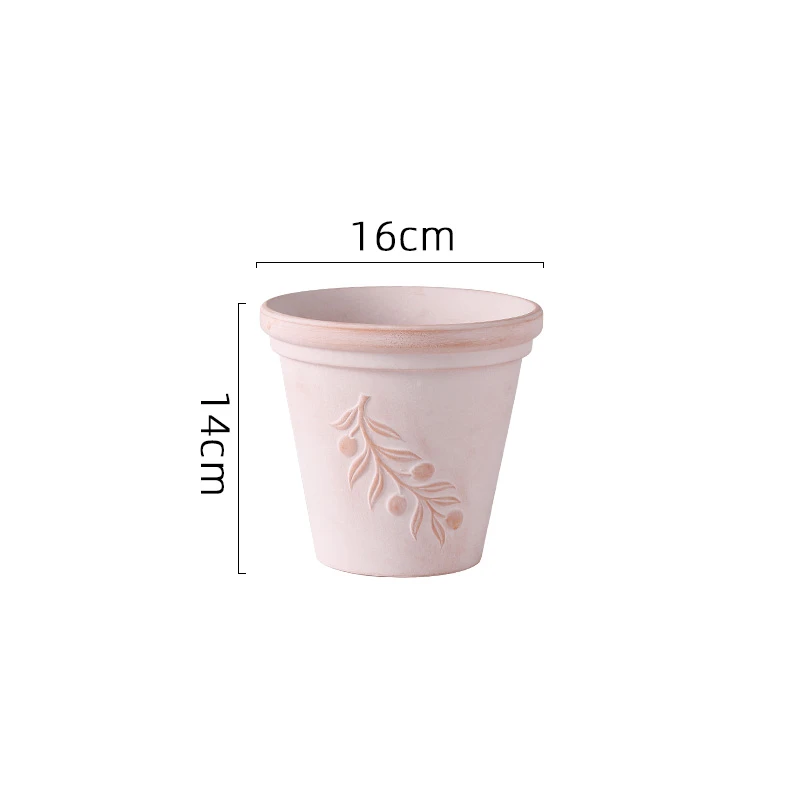 复古雾化白橄榄枝红陶花盆