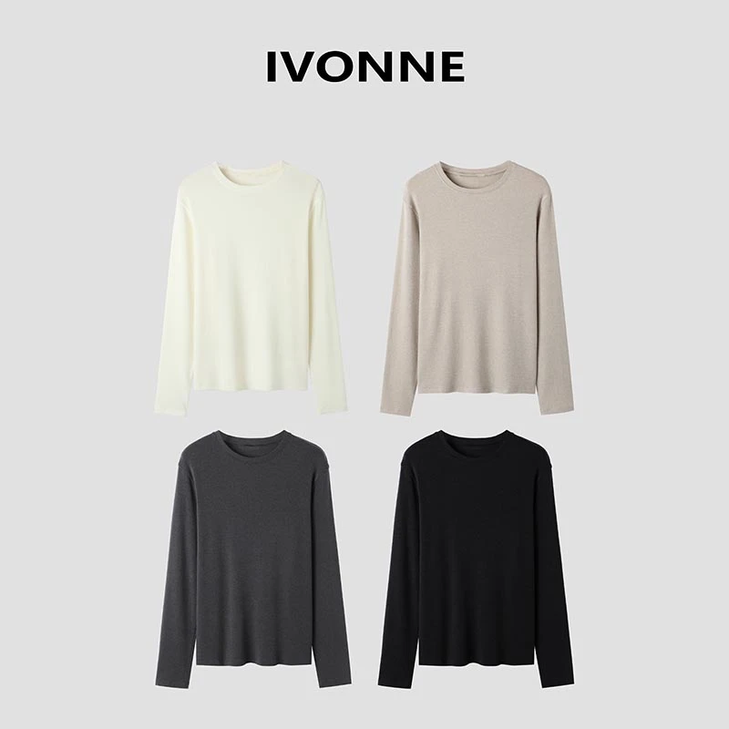 IVONNE｜日有小暖 2024秋冬新品 羊毛混纺 弹力百搭圆领长袖