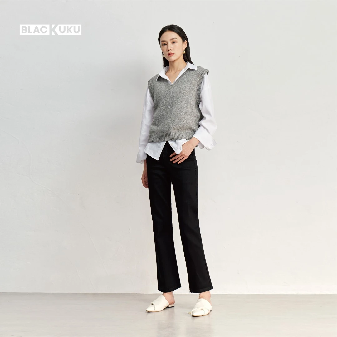 冬季加绒加厚窄版高腰显瘦遮胯修腿型黑色休闲时尚百搭牛仔直筒裤