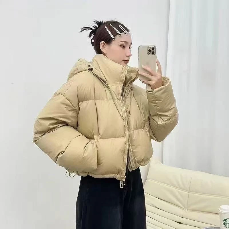 新款韩版短款女款加厚保暖时尚宽松冬季穿搭潮流休闲连帽百搭秋冬