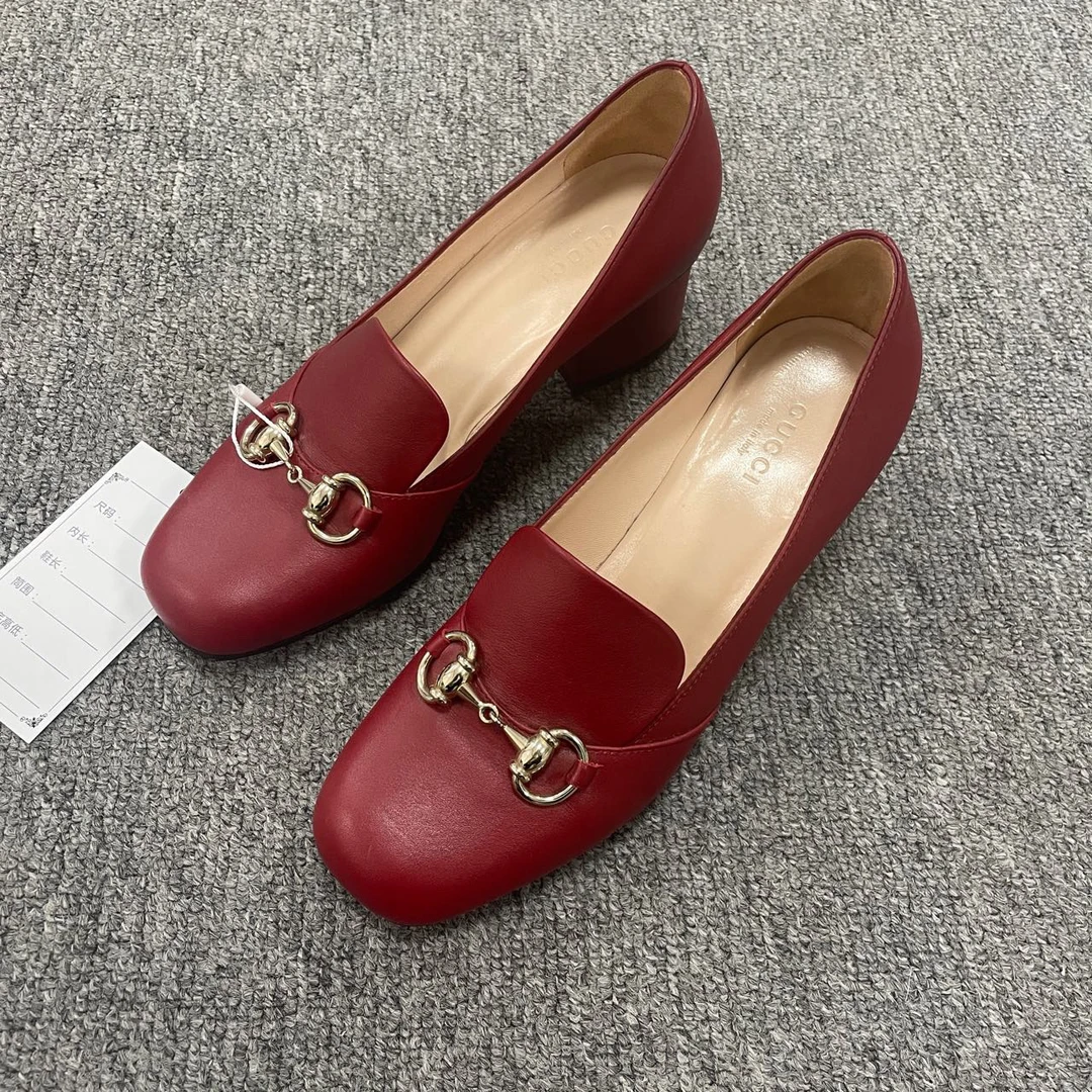 GUCCI/古驰 皮革 金属徽标粗跟高跟鞋 35.5码/4522