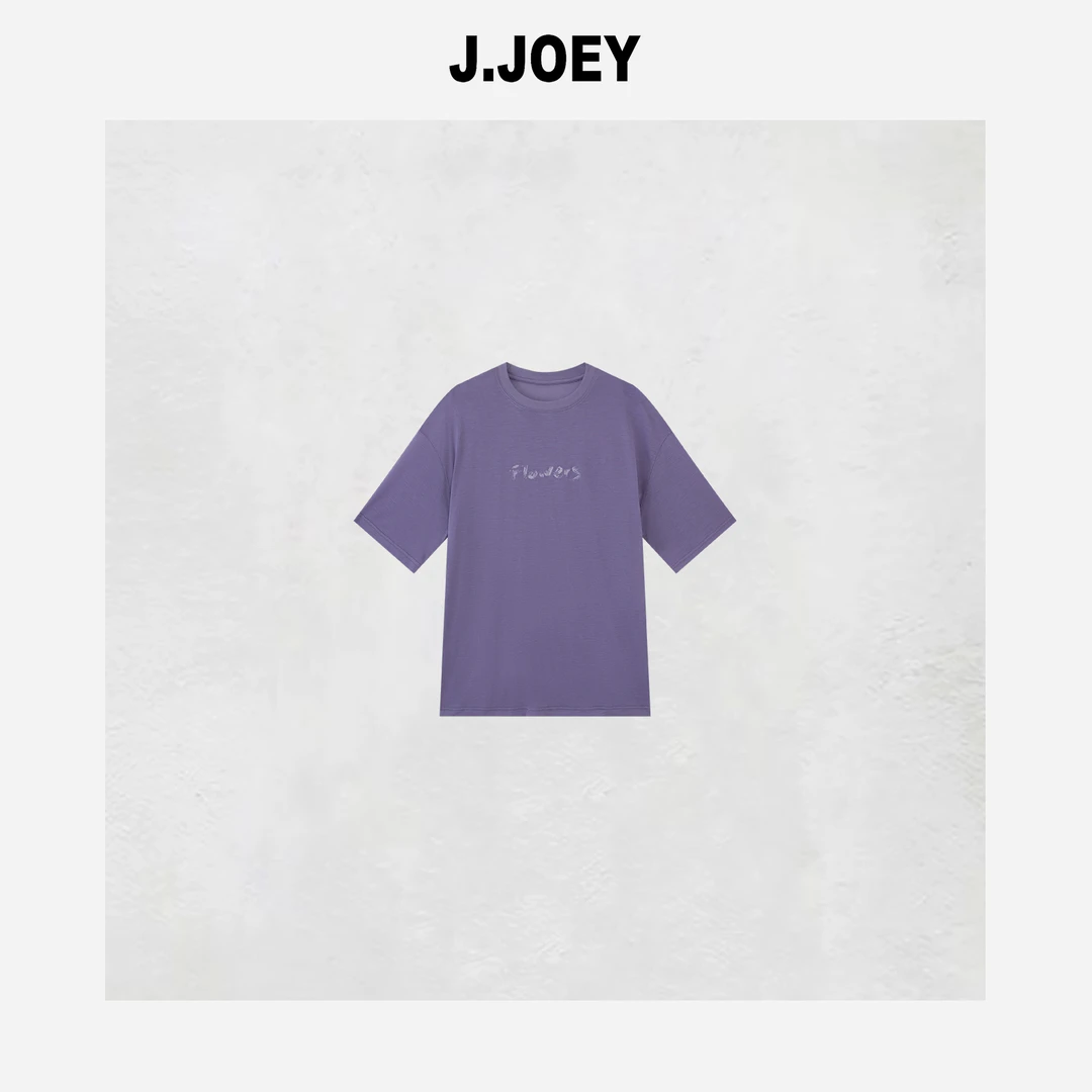 J.JOEY 百搭宽松印花T恤紫色夏季半袖五分袖 0437