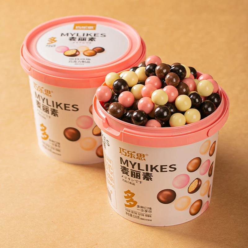 纯可可脂麦丽素桶装正版黑牛奶巧克力脆心球巧乐思怀旧休闲零食