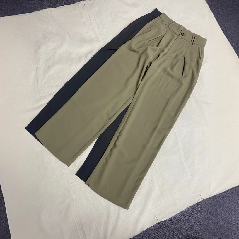 简约一颗扣垂感直筒休闲裤长裤-果梓96128