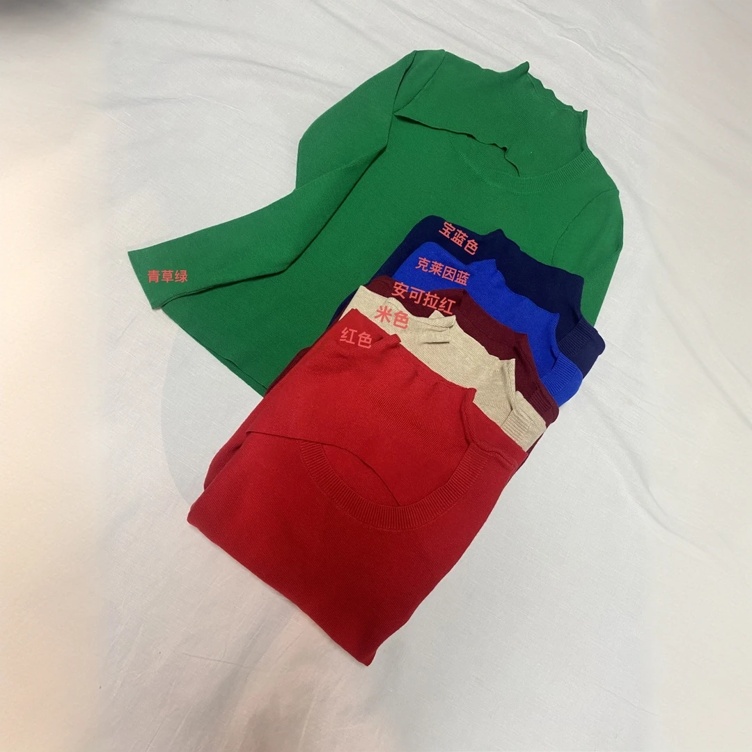 半高领领边不规则针织毛衣-果梓079