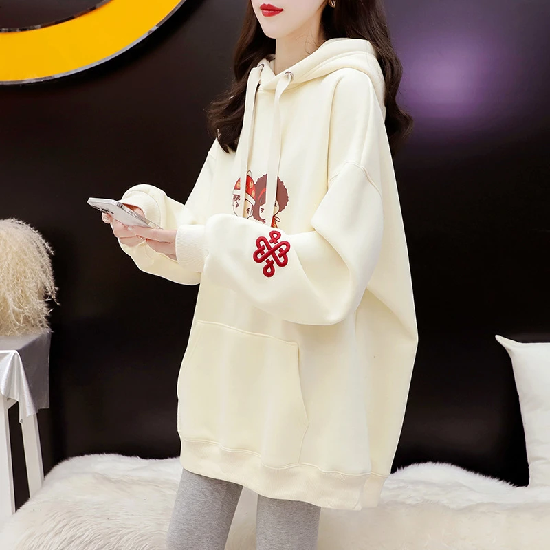 加绒加厚连帽卫衣女2023新款秋季洋气减龄宽松百搭设计感上衣外套