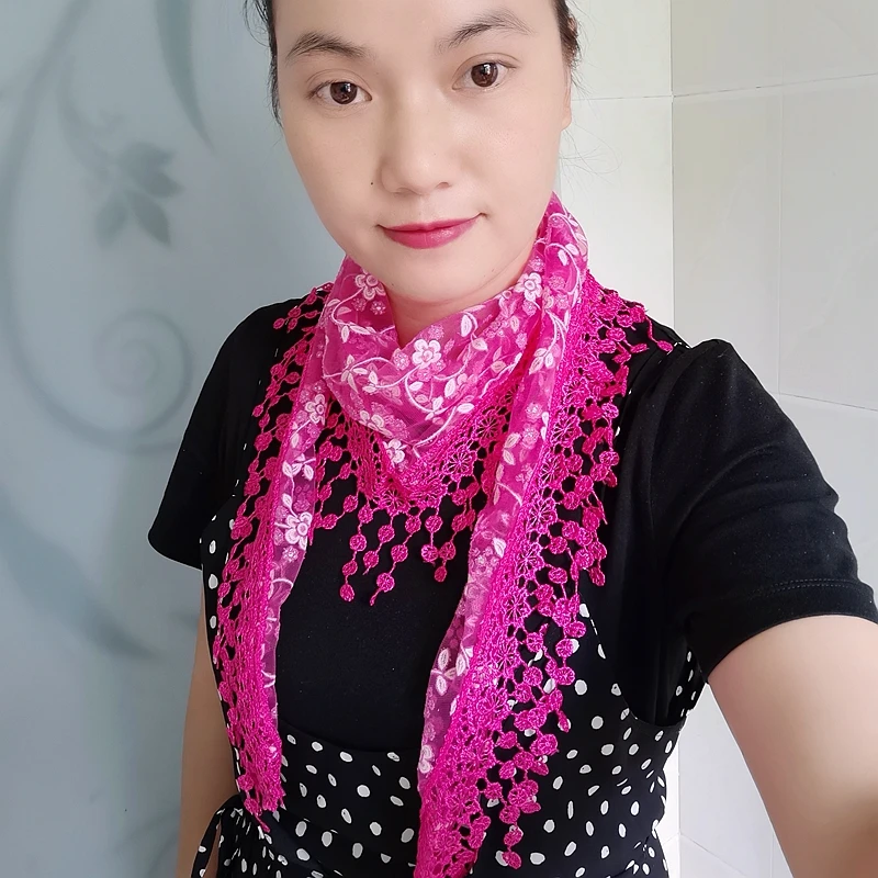 韩国甜美刺绣花边蕾丝三角巾女装饰丝巾包头薄款网纱小围巾百搭潮