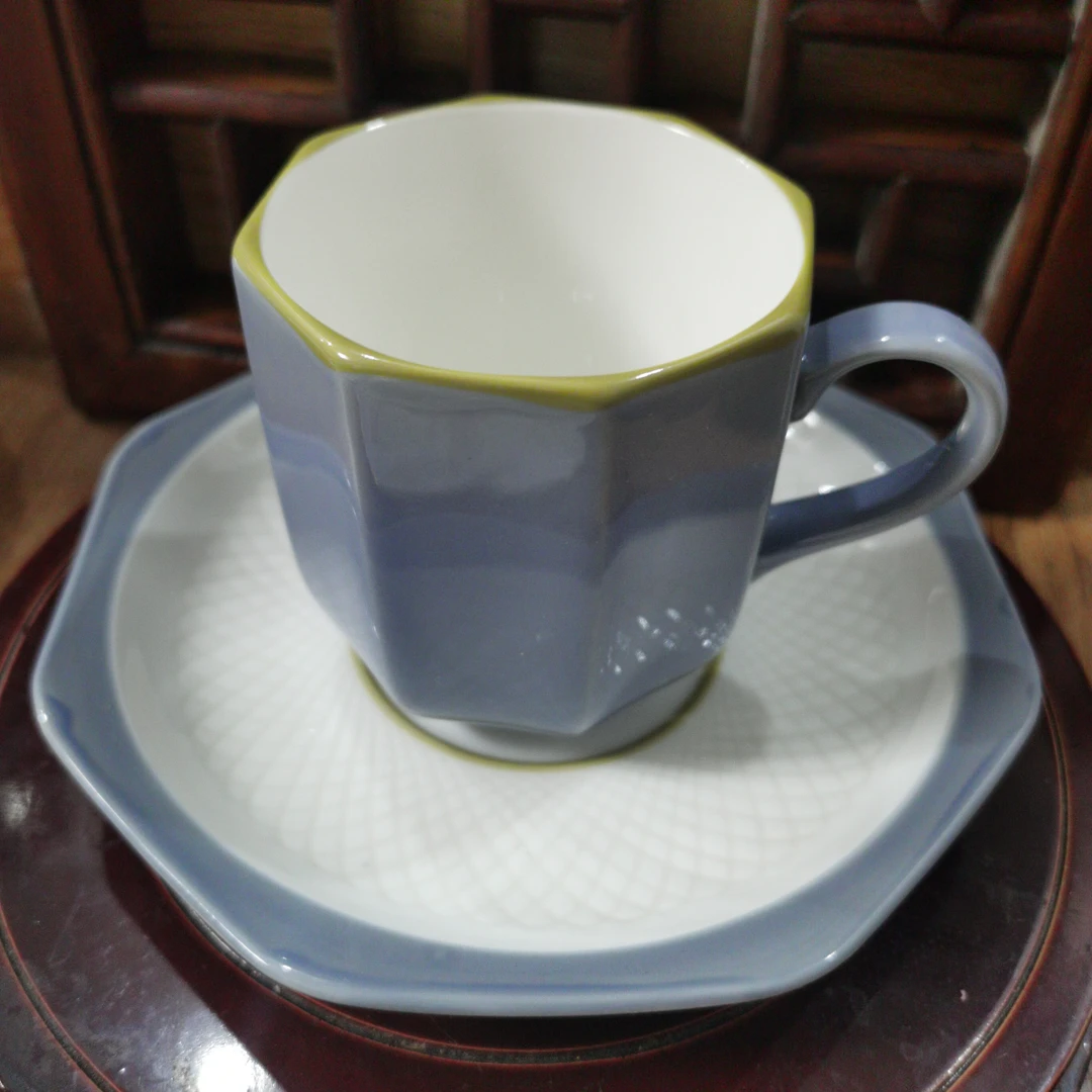 八角治愈蓝色中性咖啡杯