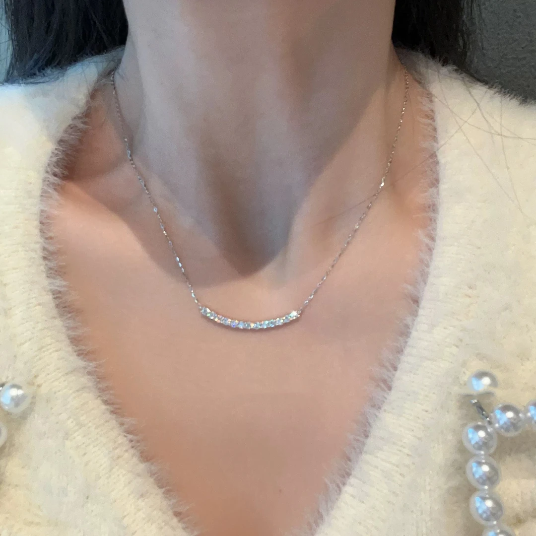 坠链均925银 月亮项链百搭小众设计感微笑吊坠送闺蜜女友生日礼物