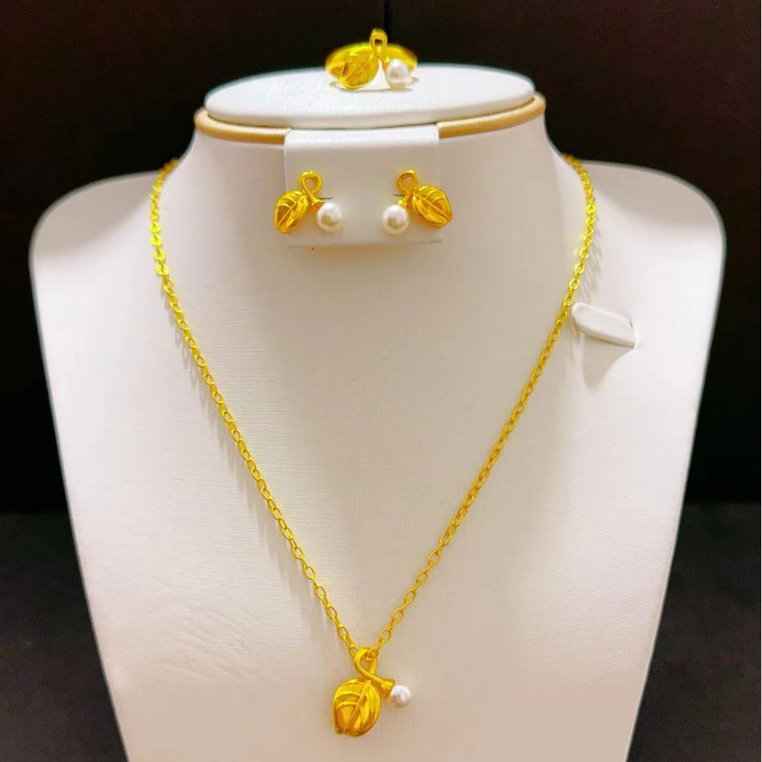 铜合金仿珍珠吊坠 铜合金 516树叶珍珠耳环项链戒指 气质nipal