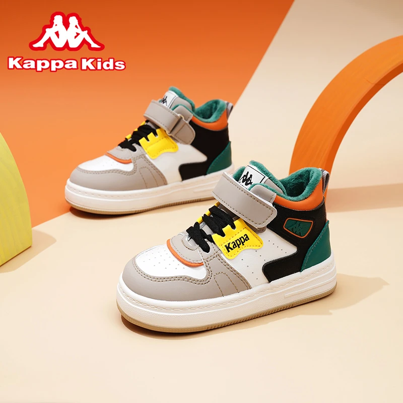 Kappa Kids童鞋儿童高帮板鞋男童2024秋冬新款加绒保暖防滑休闲鞋