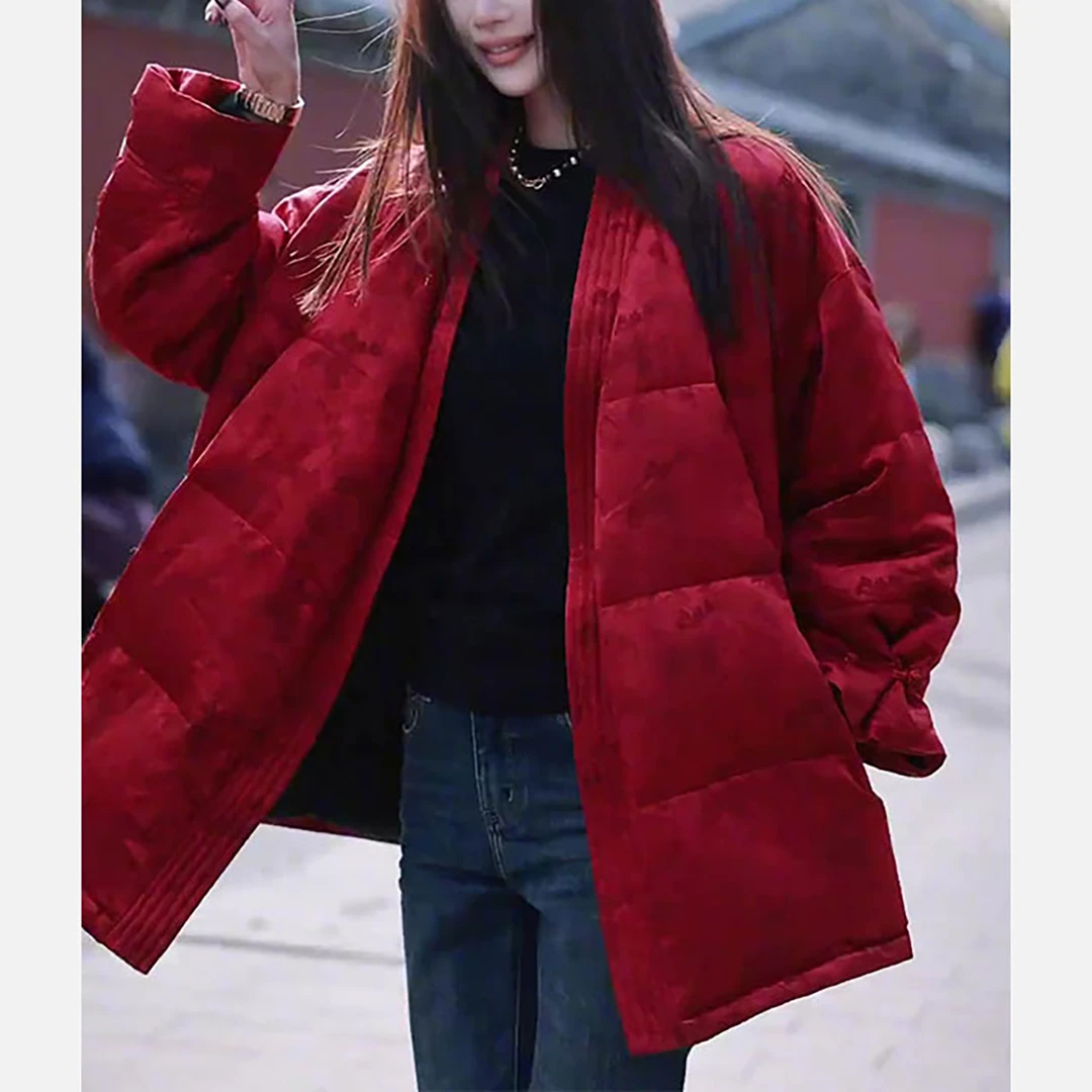 高级感新中式女装国风红色外套棉服棉衣棉袄女冬季2025中国风外套