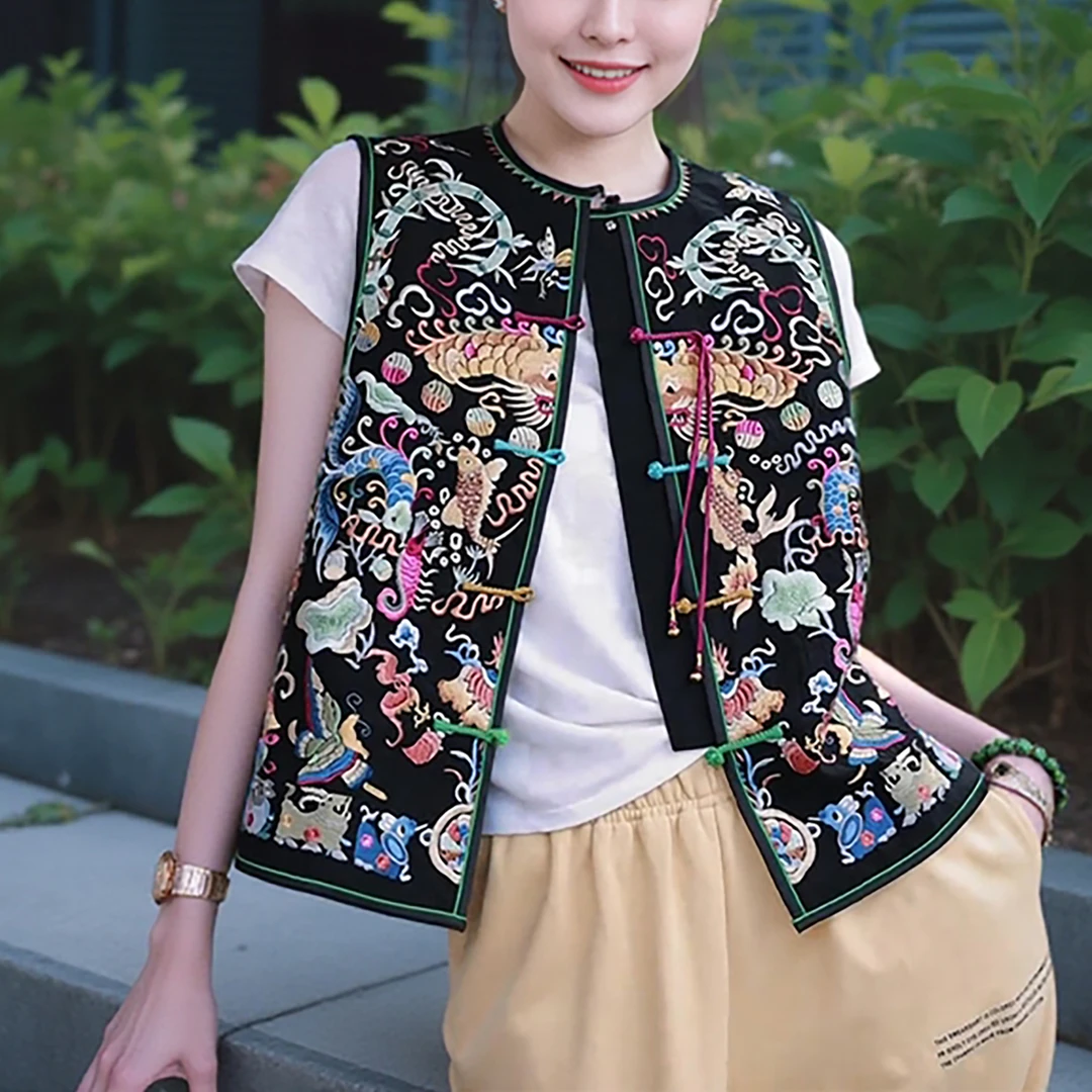 新中式国风唐装小个子日常可穿2025年新款秋新款禅意盘扣花色马甲