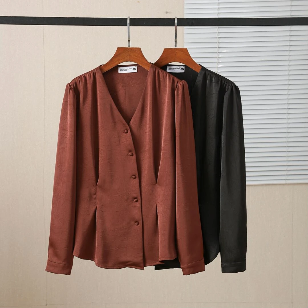 伊自尚【素手拂香】大码女装新款纯色长袖上衣韩版显瘦衬衫13642