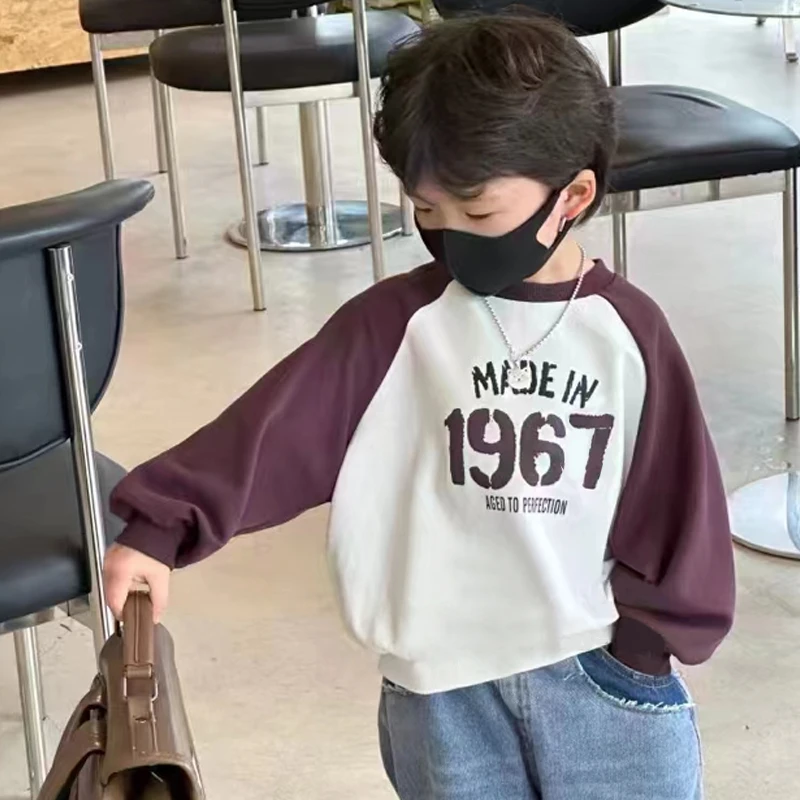 男童卫衣2023秋款衬衫领长袖韩版潮插肩小童儿童衫潮休闲洋气拼色