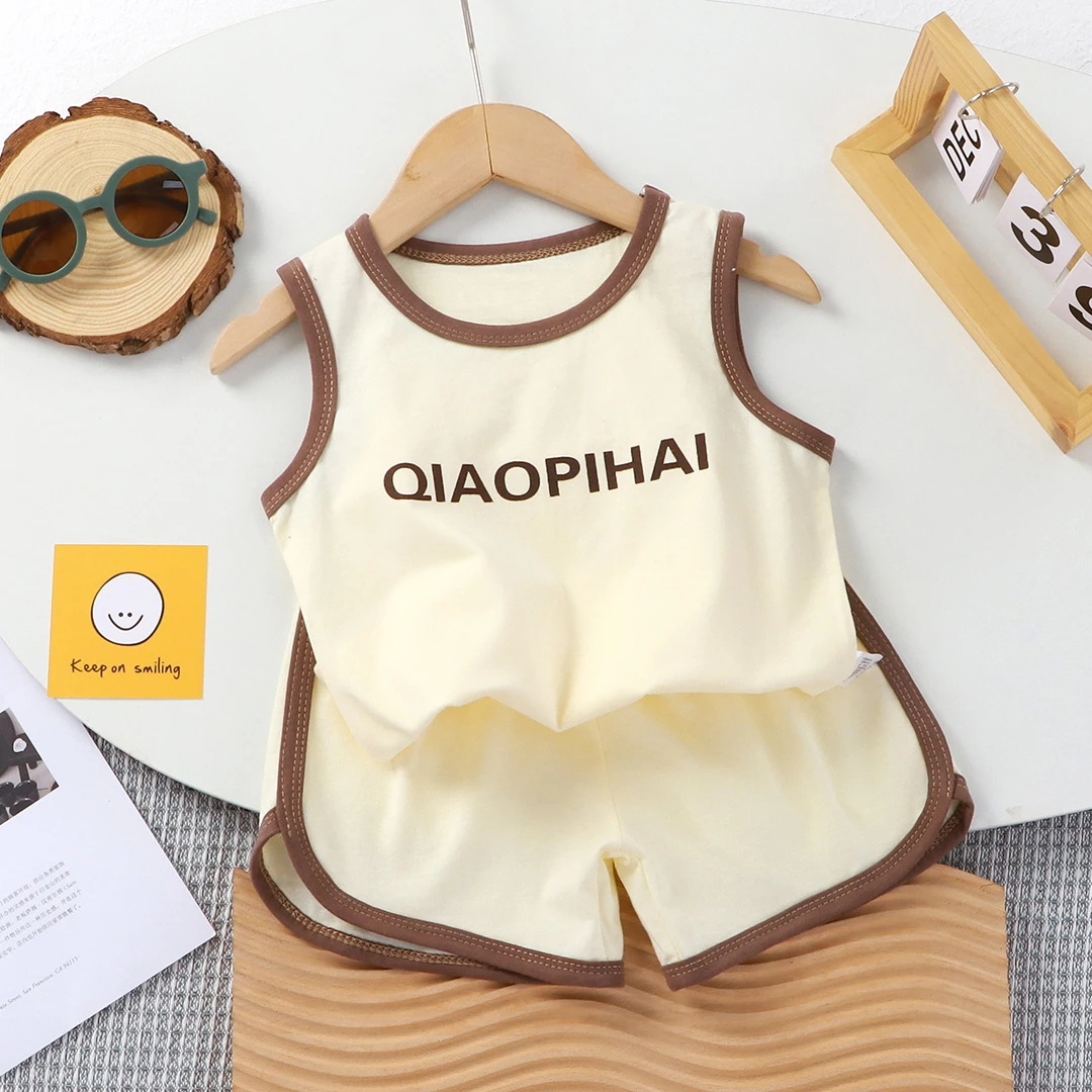 《100棉》纯棉儿童背心套装儿童婴儿女宝男童夏季无袖薄款小童1212