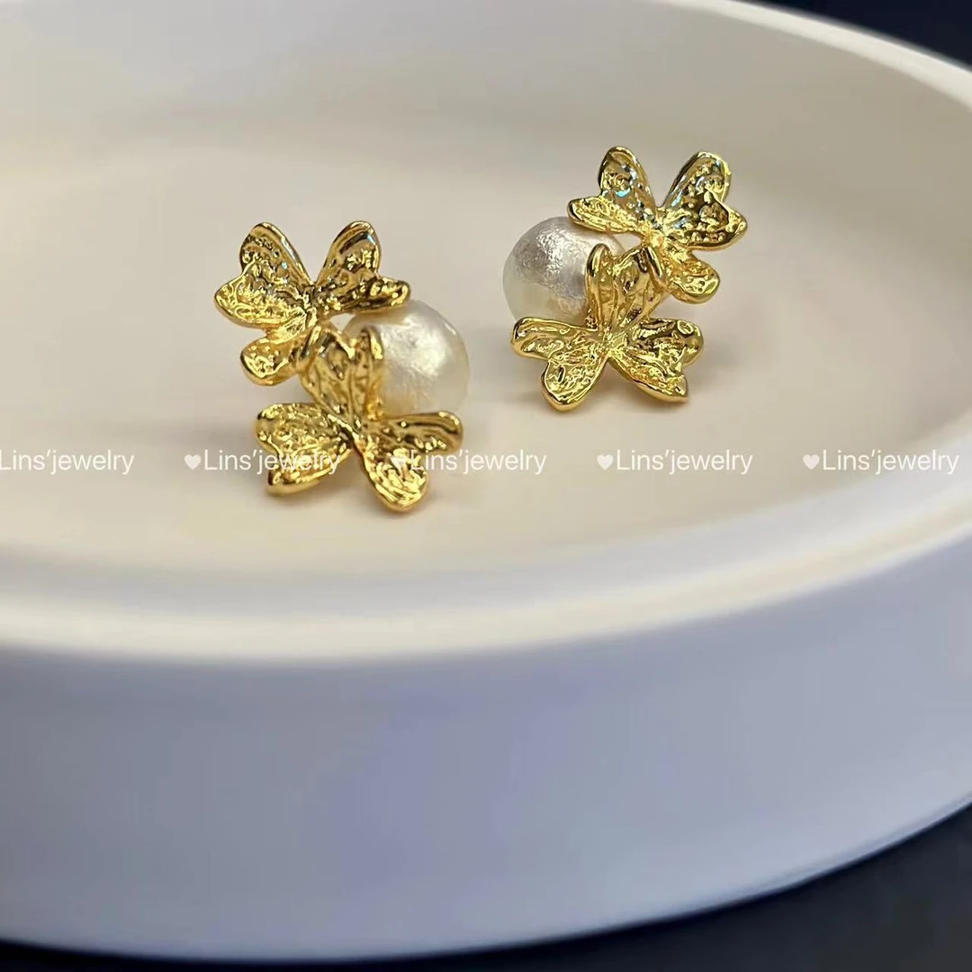 铜合金仿珍珠耳饰 法式复古棉花珠~气质轻奢时尚精致高级感耳钉