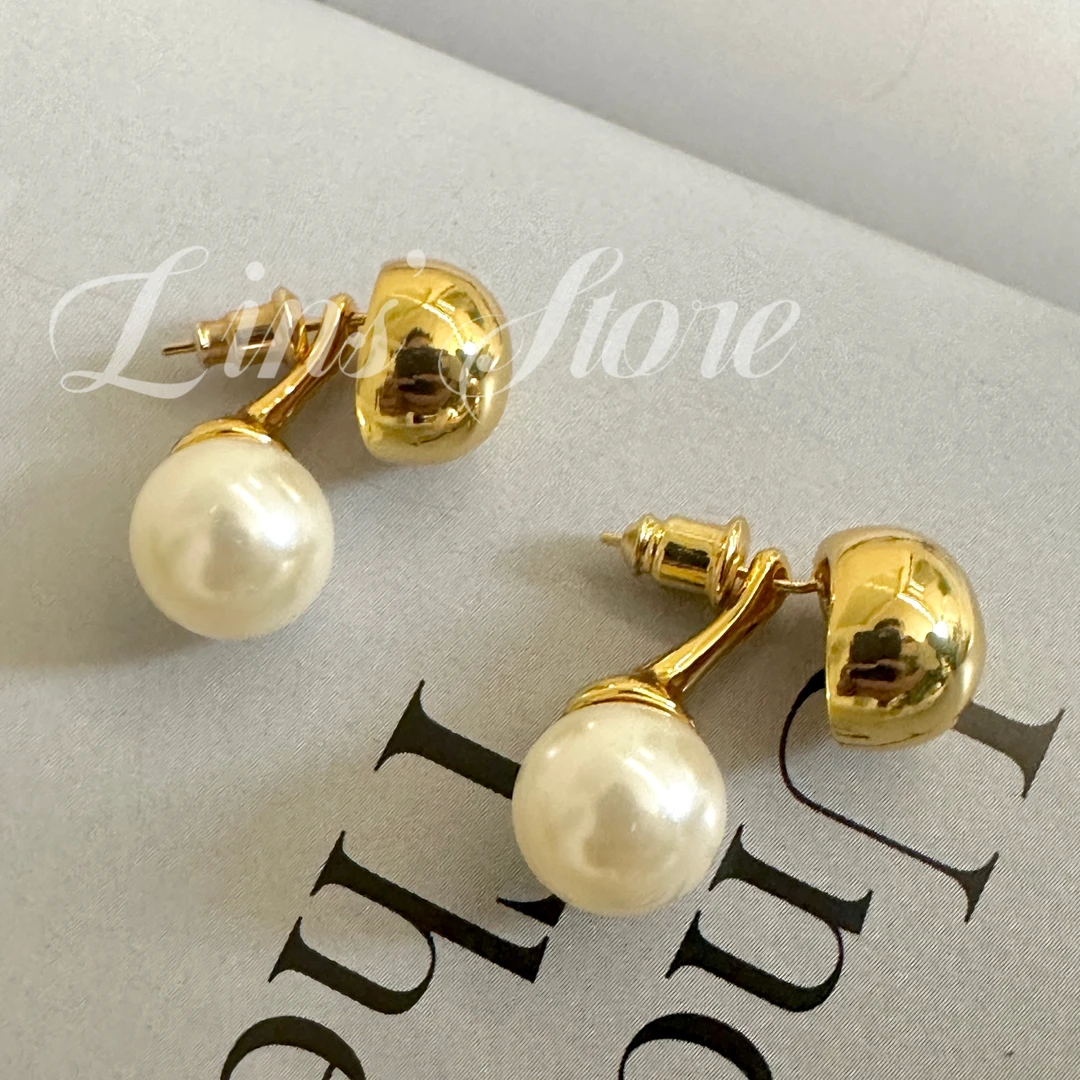 铜合金仿珍珠耳饰 金银豆豆施家珠珠简约俩戴款轻奢气质时尚耳钉