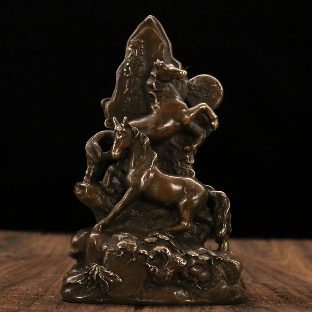 复古纯铜马摆件双马生肖马飞黄腾达马到成功家居办公室招财工艺品