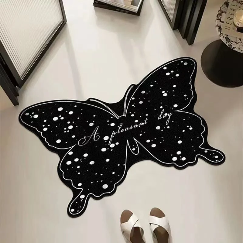 高级感黑蝴蝶地垫浴室卫生间门口吸水脚垫入户门厨房防滑地垫