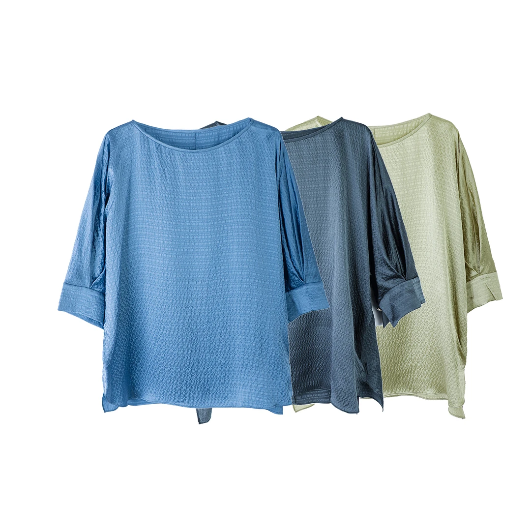 品牌新款桑蚕丝纯色气质圆领通勤衬衫上衣41017