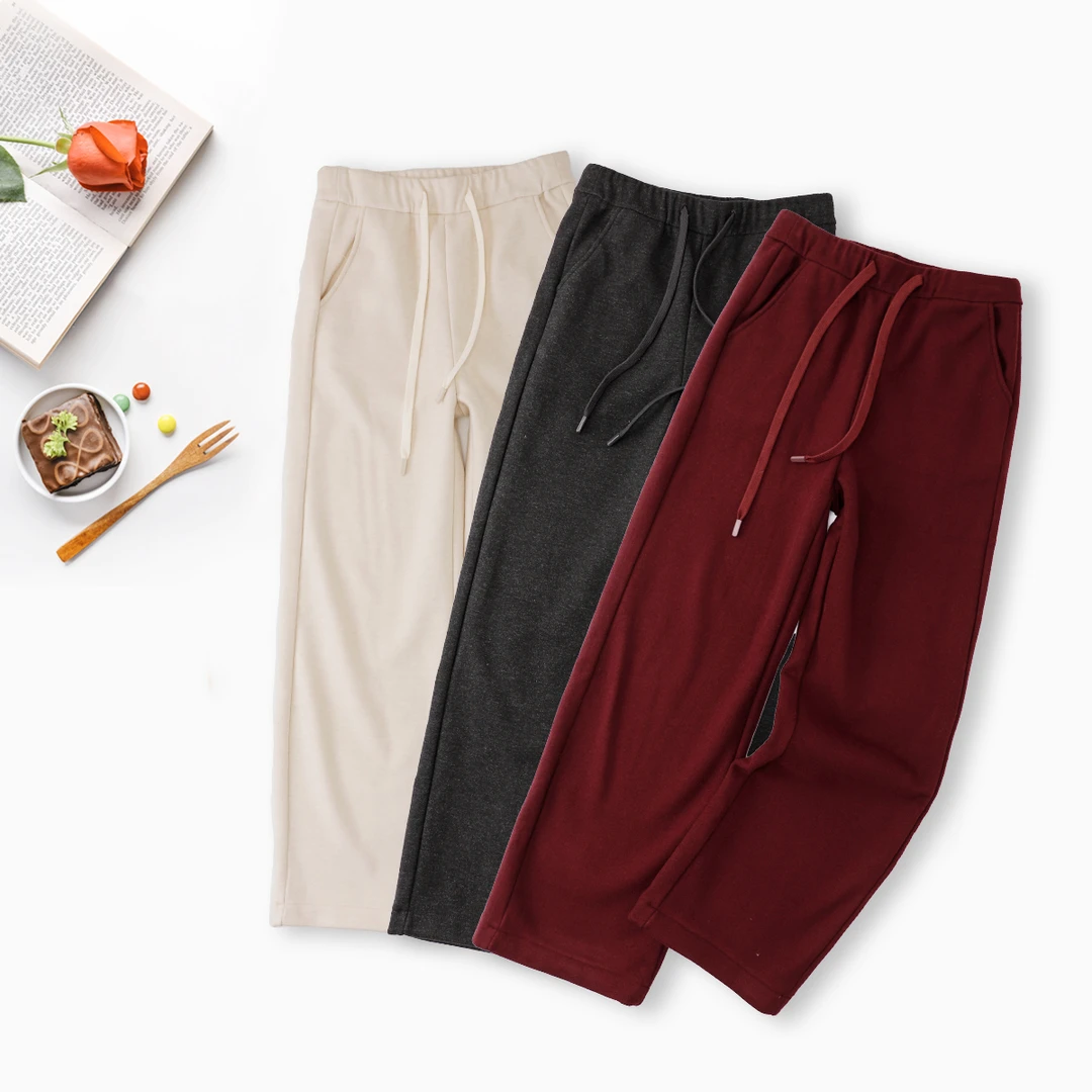 新款羊毛松紧腰百搭时尚加绒显瘦垂感直筒裤子44818